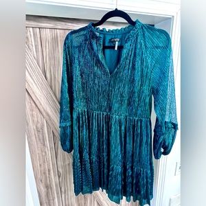 green metallic split neck dress (small)